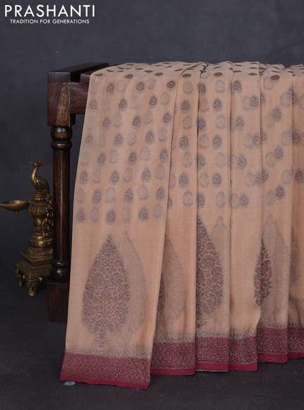 Banarasi semi georgette saree beige and wine shade with allover thread & zari woven buttas and zari woven border