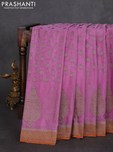 Banarasi semi georgette saree lavender and dark mustard with allover thread & zari woven buttas and zari woven border