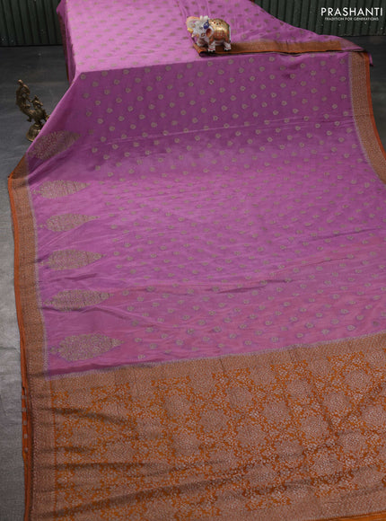 Banarasi semi georgette saree lavender and dark mustard with allover thread & zari woven buttas and zari woven border