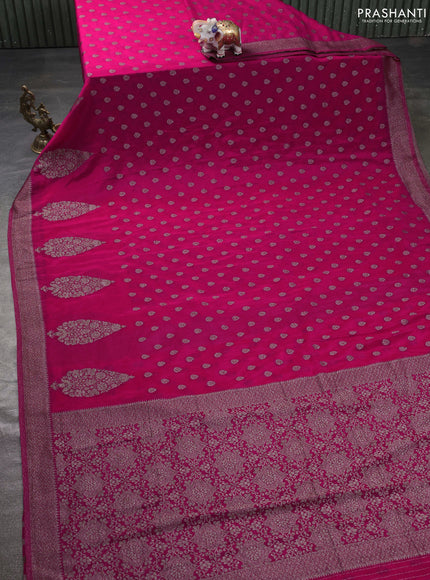 Banarasi semi georgette saree pink with allover thread & zari woven buttas and zari woven border