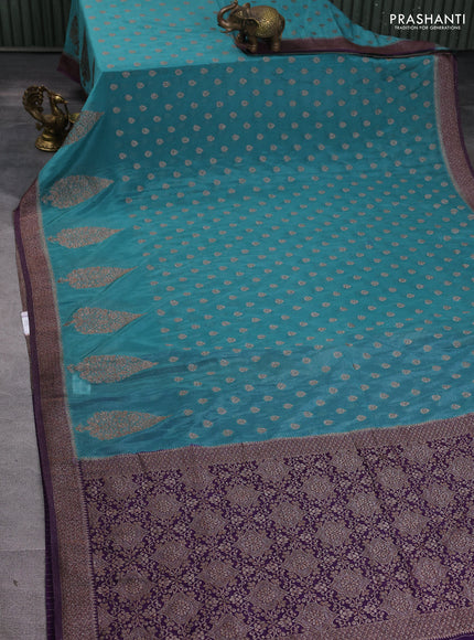 Banarasi semi georgette saree teal blue and purple with allover thread & zari woven buttas and zari woven border