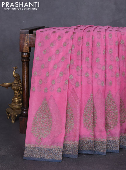 Banarasi semi georgette saree mauve pink and peacock blue with allover thread & zari woven buttas and zari woven border