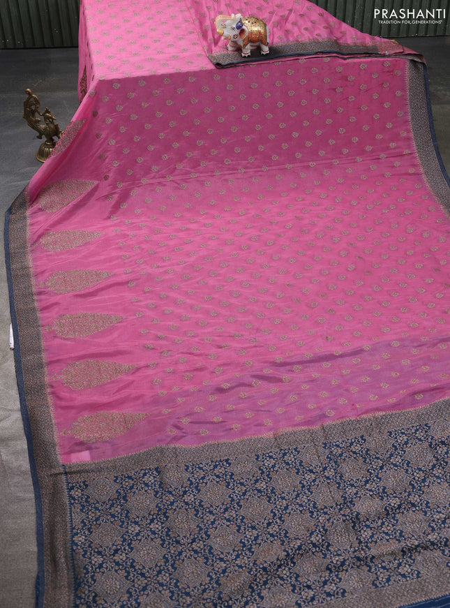 Banarasi semi georgette saree mauve pink and peacock blue with allover thread & zari woven buttas and zari woven border