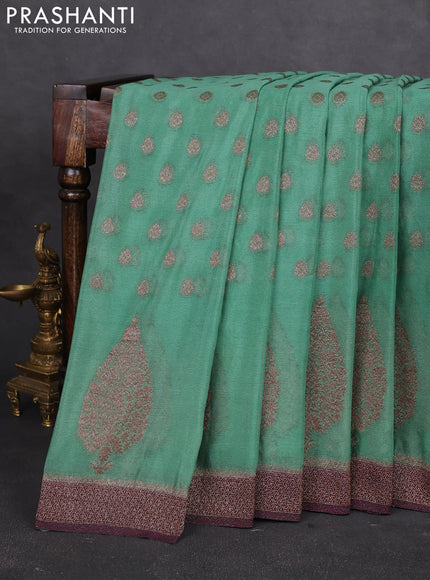 Banarasi semi georgette saree green shade and purple with allover thread & zari woven buttas and zari woven border