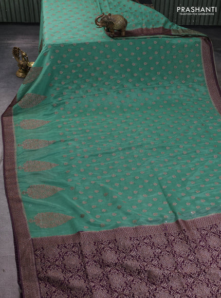 Banarasi semi georgette saree green shade and purple with allover thread & zari woven buttas and zari woven border