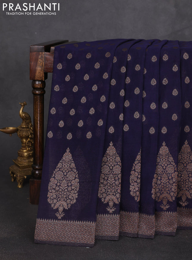 Banarasi semi georgette saree navy blue with allover thread & zari woven buttas and zari woven border