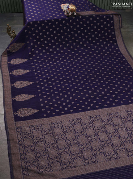 Banarasi semi georgette saree navy blue with allover thread & zari woven buttas and zari woven border