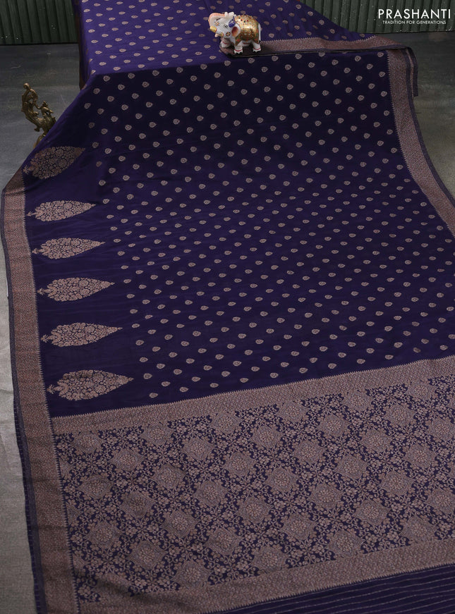 Banarasi semi georgette saree navy blue with allover thread & zari woven buttas and zari woven border