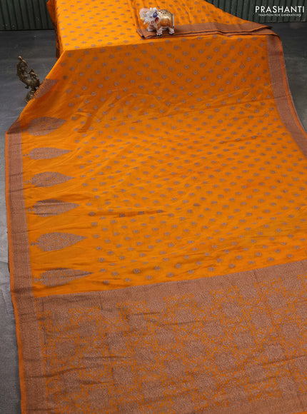 Banarasi semi georgette saree mustard yellow with allover thread & zari woven buttas and zari woven border
