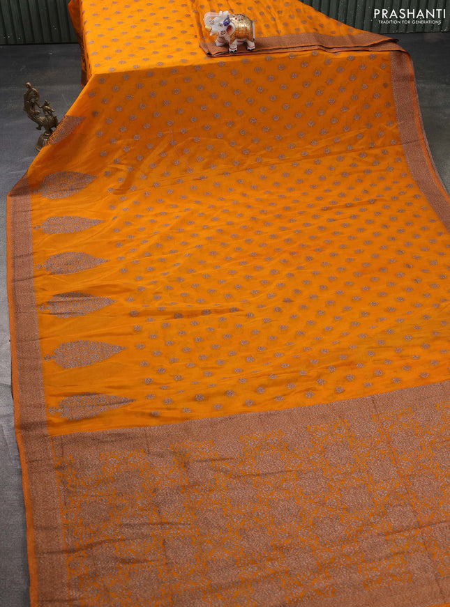 Banarasi semi georgette saree mustard yellow with allover thread & zari woven buttas and zari woven border
