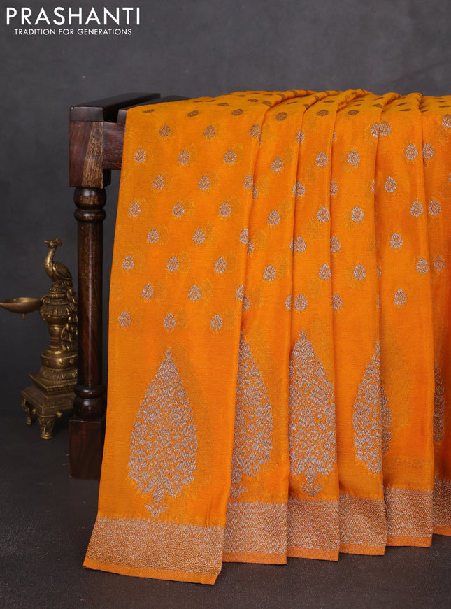 Banarasi semi georgette saree mustard yellow with allover thread & zari woven buttas and zari woven border
