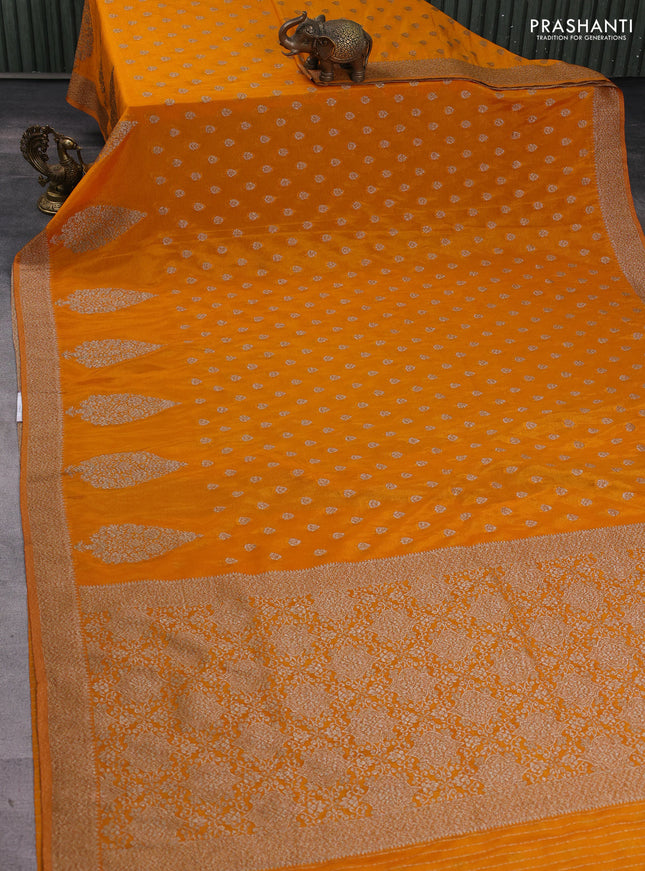Banarasi semi georgette saree mustard yellow with allover thread & zari woven buttas and zari woven border