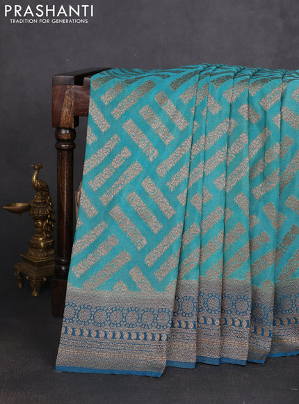 Banarasi semi georgette saree blue shade and peacock blue with allover thread & zari woven buttas and zari woven border