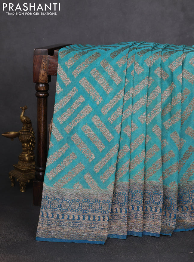 Banarasi semi georgette saree blue shade and peacock blue with allover thread & zari woven buttas and zari woven border