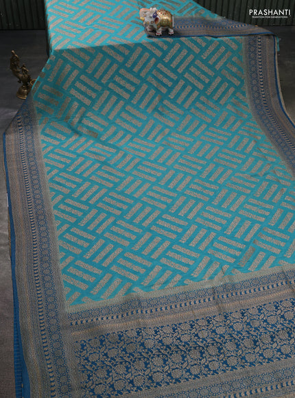 Banarasi semi georgette saree blue shade and peacock blue with allover thread & zari woven buttas and zari woven border