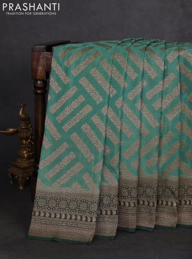 Banarasi semi georgette saree green shade and bottle green with allover thread & zari woven buttas and zari woven border