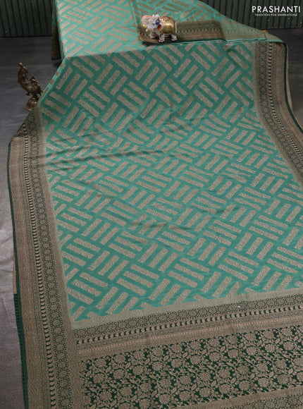 Banarasi semi georgette saree green shade and bottle green with allover thread & zari woven buttas and zari woven border