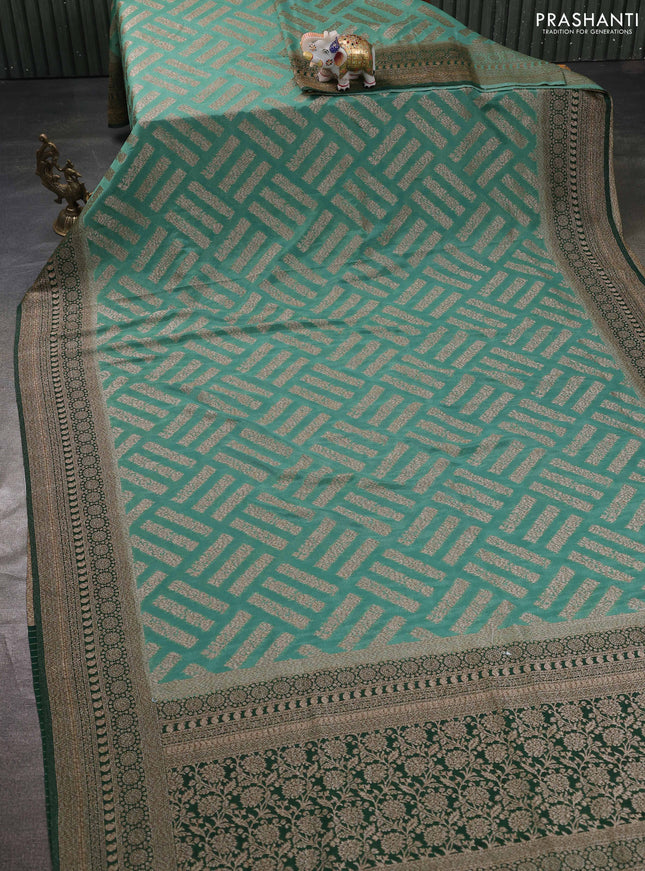Banarasi semi georgette saree green shade and bottle green with allover thread & zari woven buttas and zari woven border