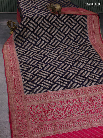Banarasi semi georgette saree navy blue and pink with allover thread & zari woven buttas and zari woven border
