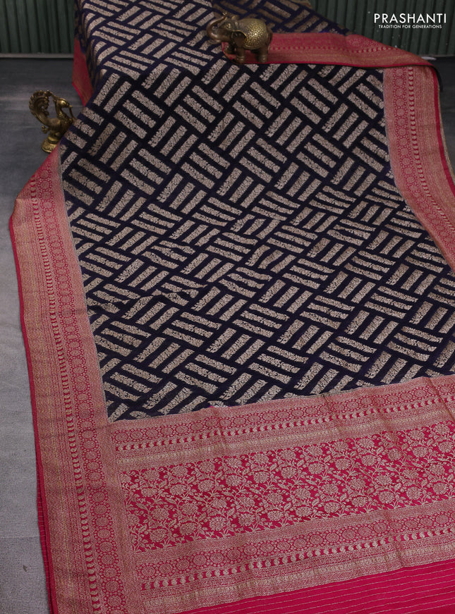 Banarasi semi georgette saree navy blue and pink with allover thread & zari woven buttas and zari woven border