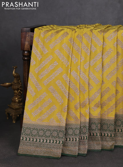 Banarasi semi georgette saree mustard yellow and bottle green with allover thread & zari woven buttas and zari woven border