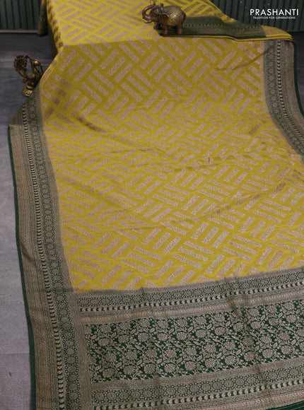 Banarasi semi georgette saree mustard yellow and bottle green with allover thread & zari woven buttas and zari woven border