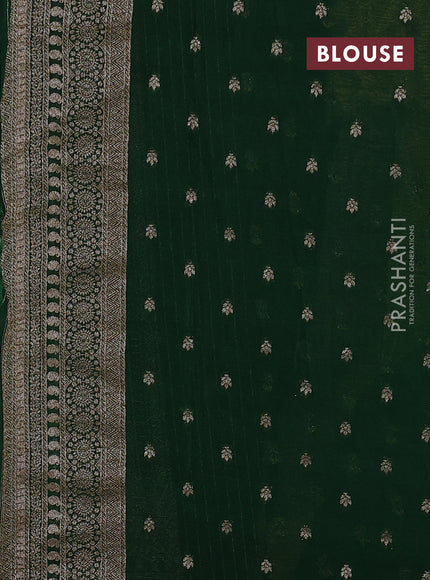 Banarasi semi georgette saree mustard yellow and bottle green with allover thread & zari woven buttas and zari woven border