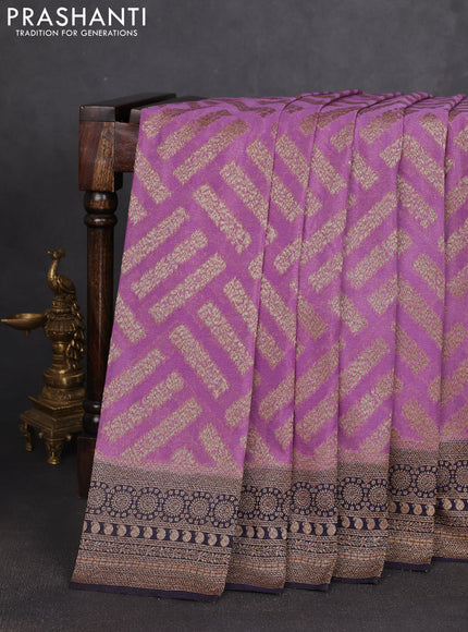 Banarasi semi georgette saree pastel lavender and navy blue with allover thread & zari woven buttas and zari woven border