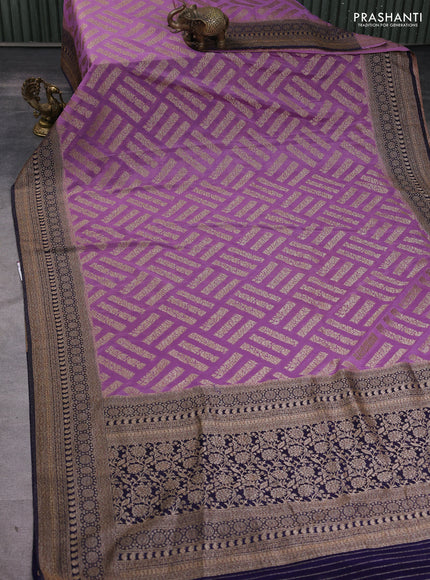 Banarasi semi georgette saree pastel lavender and navy blue with allover thread & zari woven buttas and zari woven border