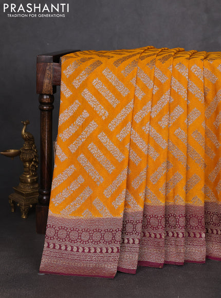 Banarasi semi georgette saree yellow and purple with allover thread & zari woven buttas and zari woven border