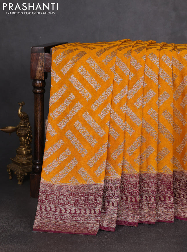 Banarasi semi georgette saree yellow and purple with allover thread & zari woven buttas and zari woven border