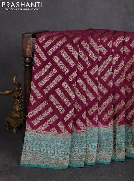 Banarasi semi georgette saree purple and teal green with allover thread & zari woven buttas and zari woven border