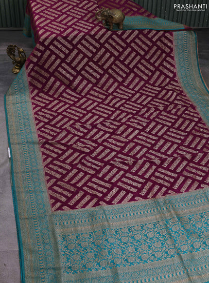 Banarasi semi georgette saree purple and teal green with allover thread & zari woven buttas and zari woven border
