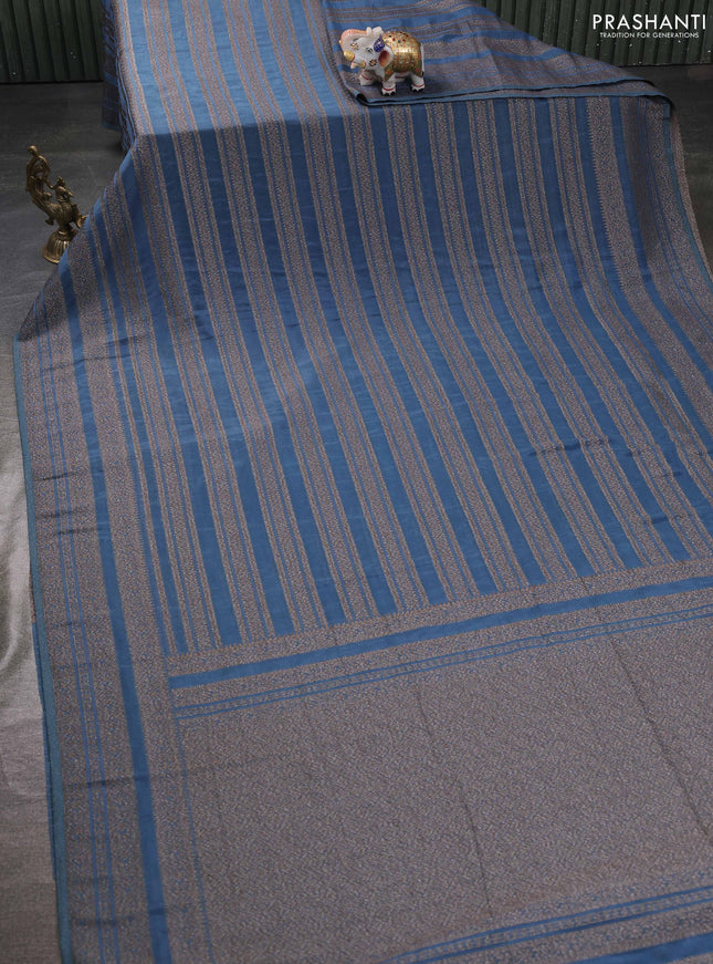 Banarasi semi georgette saree bluish grey with allover thread & zari weaves and zari woven border