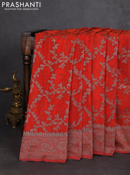 Banarasi semi georgette saree orange with allover thread & zari weaves and zari woven border