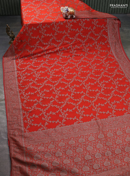 Banarasi semi georgette saree orange with allover thread & zari weaves and zari woven border