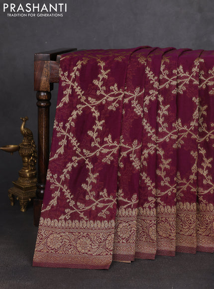 Banarasi semi georgette saree wine shade with allover thread & zari weaves and zari woven border