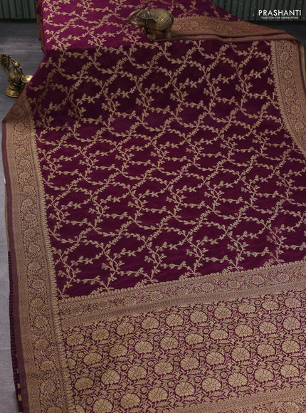 Banarasi semi georgette saree wine shade with allover thread & zari weaves and zari woven border
