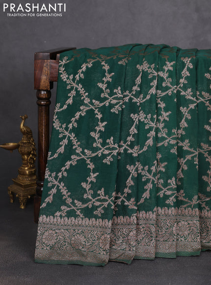 Banarasi semi georgette saree bottle green with allover thread & zari weaves and zari woven border