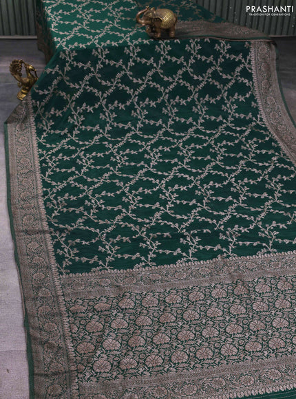 Banarasi semi georgette saree bottle green with allover thread & zari weaves and zari woven border