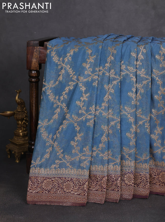 Banarasi semi georgette saree pastel blue shade and purple with allover thread & zari weaves and zari woven border