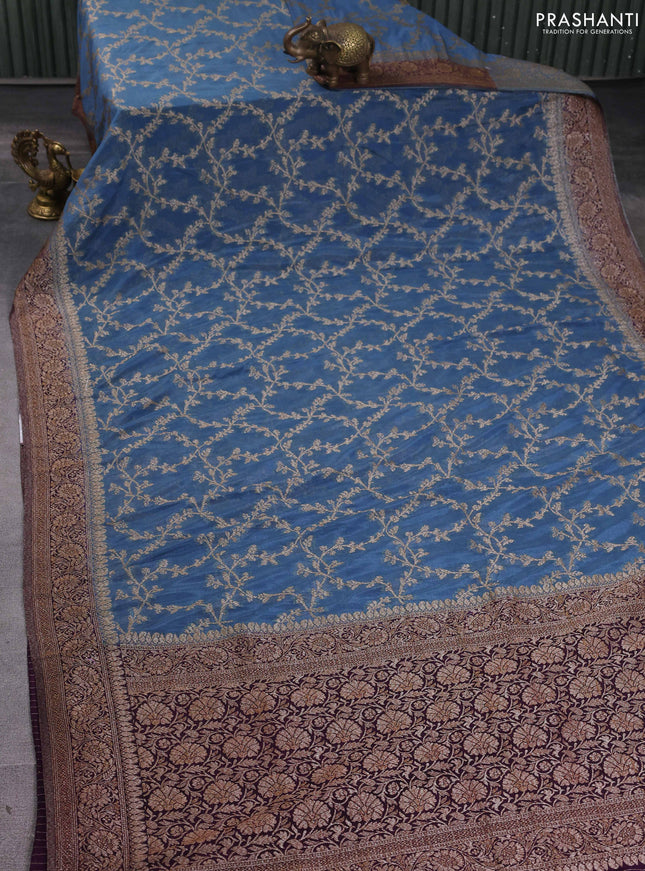 Banarasi semi georgette saree pastel blue shade and purple with allover thread & zari weaves and zari woven border