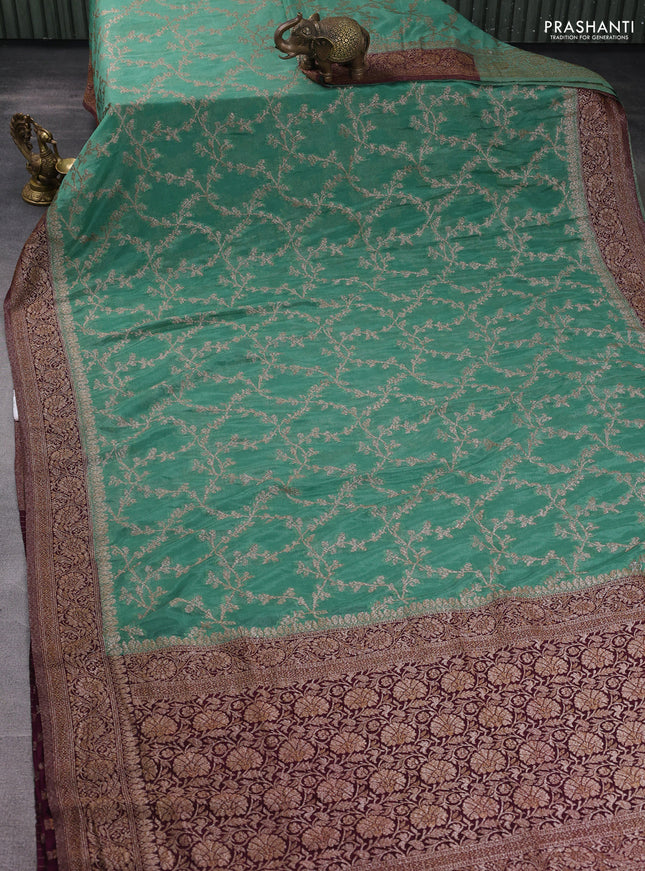Banarasi semi georgette saree green shade and wine shade with allover thread & zari weaves and zari woven border