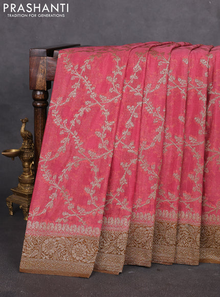 Banarasi semi georgette saree mauve pink and mehendi green with allover thread & zari weaves and zari woven border