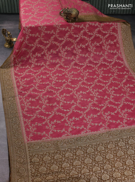Banarasi semi georgette saree mauve pink and mehendi green with allover thread & zari weaves and zari woven border