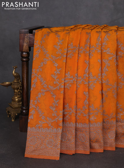 Banarasi semi georgette saree yellow with allover thread & zari weaves and zari woven border