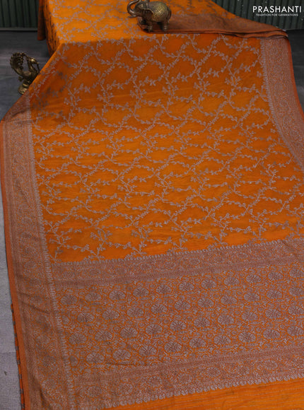 Banarasi semi georgette saree yellow with allover thread & zari weaves and zari woven border
