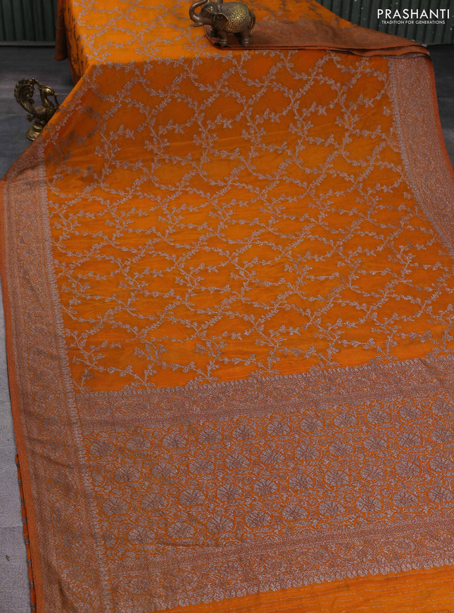 Banarasi semi georgette saree yellow with allover thread & zari weaves and zari woven border