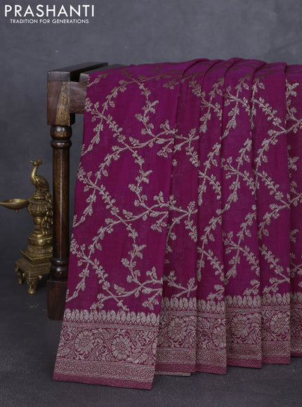 Banarasi semi georgette saree wine shade with allover thread & zari weaves and zari woven border