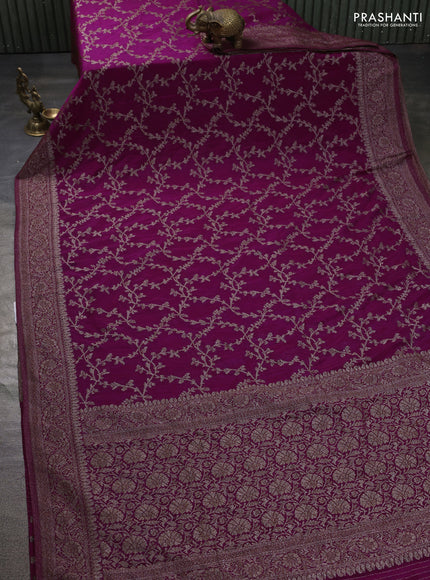 Banarasi semi georgette saree wine shade with allover thread & zari weaves and zari woven border